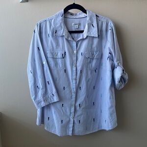 Croft & Barrow White Shirt with Navy Stripes & Seahorse Embroidery-XL